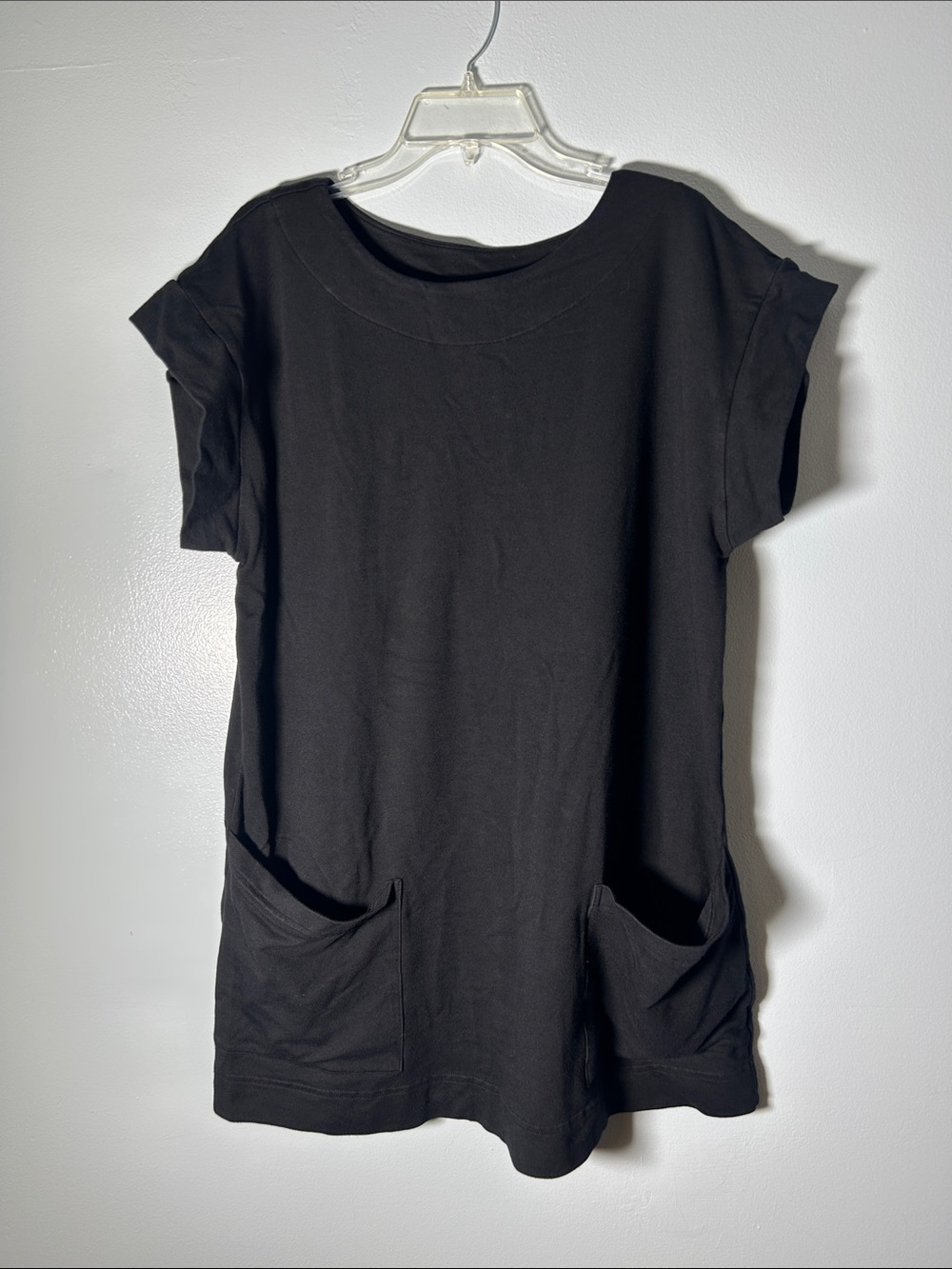 bryn Walker Black Short-Sleeve Mini Dress with Front Pockets